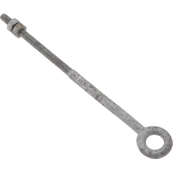 Value Collection - 500 Lb Capacity, Steel, 1/4-20 Thread, Fixed Lifting Eye Bolt - Partially Threaded, 7" Shank, No Shoulder - USA Tool & Supply
