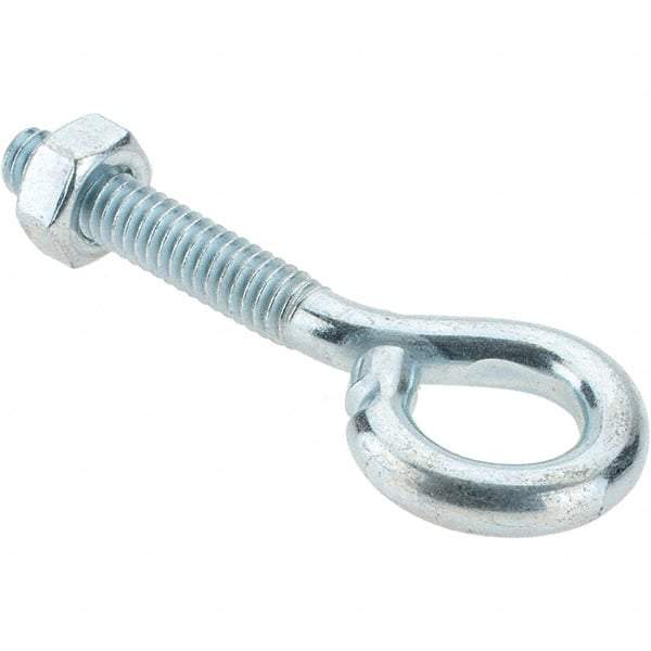 Value Collection - 1/4-20, Zinc-Plated Finish, Steel Wire Turned Eye Bolt - 1-1/4" Thread Length, 1/2" ID, 1-1/2" Shank Length - USA Tool & Supply