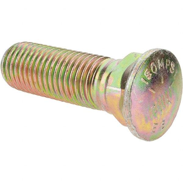 Value Collection - 7/8-9 UNC, 3" OAL, Alloy Steel Plow Bolt - Zinc Yellow Dichromate Finish, Grade 8 - USA Tool & Supply