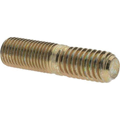 Value Collection - 7/16-20 Long Thread, 7/16-14 Short Thread, 1-3/4" OAL Unequal Double Threaded Stud - Alloy Steel, Zinc Yellow Dichromate Finish, 7/8" Long Thread Length, 3/4" Short Thread Length - USA Tool & Supply