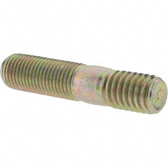 Value Collection - 3/8-24 Long Thread, 3/8-16 Short Thread, 1-3/4" OAL Unequal Double Threaded Stud - Alloy Steel, Zinc Yellow Dichromate Finish, 1" Long Thread Length, 9/16" Short Thread Length - USA Tool & Supply