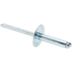 Value Collection - Size 610 Large Flange Dome Head Steel Open End Blind Rivet - Steel Mandrel, 0.501" to 5/8" Grip, 5/8" Head Diam, 0.192" to 0.196" Hole Diam, 0.825" Length Under Head, 3/16" Body Diam - USA Tool & Supply