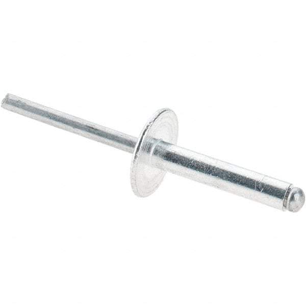 Value Collection - Size 612 Large Flange Dome Head Aluminum Open End Blind Rivet - Aluminum Mandrel, 0.626" to 3/4" Grip, 5/8" Head Diam, 0.192" to 0.196" Hole Diam, 0.95" Length Under Head, 3/16" Body Diam - USA Tool & Supply