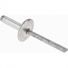 Value Collection - Size 68 Large Flange Dome Head Aluminum Open End Blind Rivet - Aluminum Mandrel, 0.376" to 1/2" Grip, 5/8" Head Diam, 0.192" to 0.196" Hole Diam, 0.7" Length Under Head, 3/16" Body Diam - USA Tool & Supply