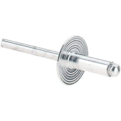 Value Collection - Size 66 Large Flange Dome Head Aluminum Open End Blind Rivet - Aluminum Mandrel, 0.251" to 3/8" Grip, 5/8" Head Diam, 0.192" to 0.196" Hole Diam, 0.575" Length Under Head, 3/16" Body Diam - USA Tool & Supply