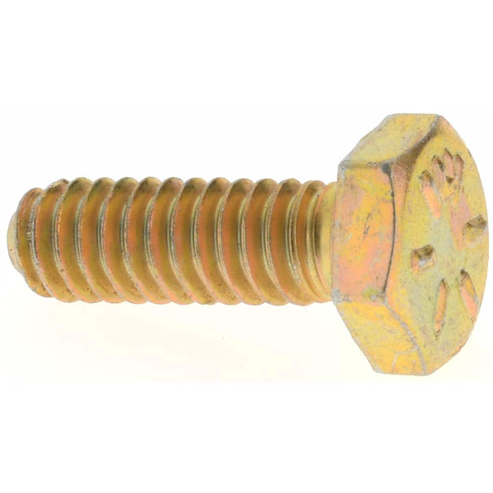 Hex Head Cap Screw: 1/4-20 x 3/4″, Grade 8 Steel, Zinc Yellow Dichromate Finish Fully Threaded, ASME B18.2.1