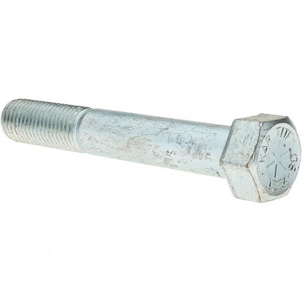 Value Collection - 7/8-9 UNC, 6" Length Under Head Hex Head Cap Screw - Partially Threaded, Grade 8 Alloy Steel, Zinc-Plated Finish, 1-5/16" Hex - USA Tool & Supply