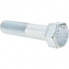 Value Collection - 7/8-9 UNC, 4" Length Under Head Hex Head Cap Screw - Partially Threaded, Grade 8 Alloy Steel, Zinc-Plated Finish, 1-5/16" Hex - USA Tool & Supply