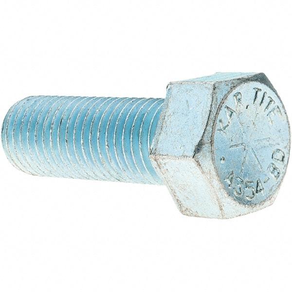 Value Collection - 7/8-9 UNC, 2-1/2" Length Under Head Hex Head Cap Screw - Partially Threaded, Grade 8 Alloy Steel, Zinc-Plated Finish, 1-5/16" Hex - USA Tool & Supply
