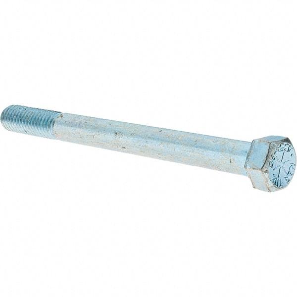 Value Collection - 7/16-14 UNC, 5" Length Under Head Hex Head Cap Screw - Partially Threaded, Grade 8 Alloy Steel, Zinc-Plated Finish, 5/8" Hex - USA Tool & Supply