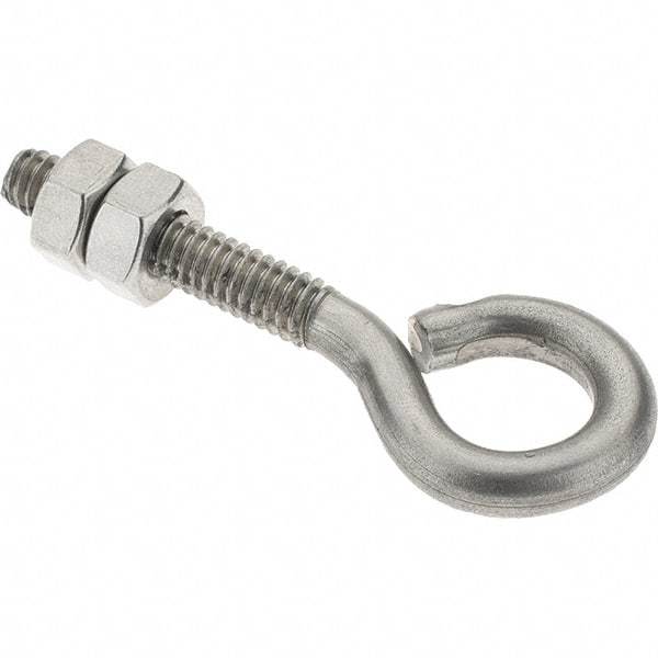 Value Collection - 1/4-20, Stainless Steel Wire Turned Open Eye Bolt - 1-1/4" Thread Length, 1/2" ID, 1-1/2" Shank Length - USA Tool & Supply