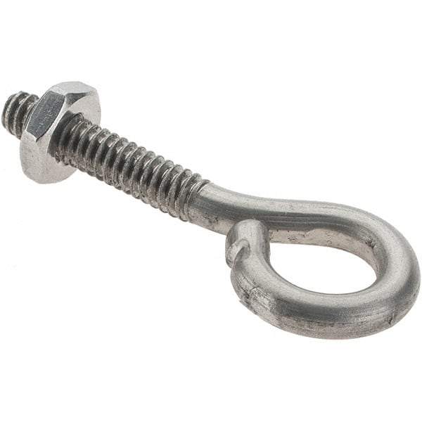 Value Collection - #10-24, Stainless Steel Wire Turned Open Eye Bolt - 7/8" Thread Length, 3/8" ID, 1" Shank Length - USA Tool & Supply