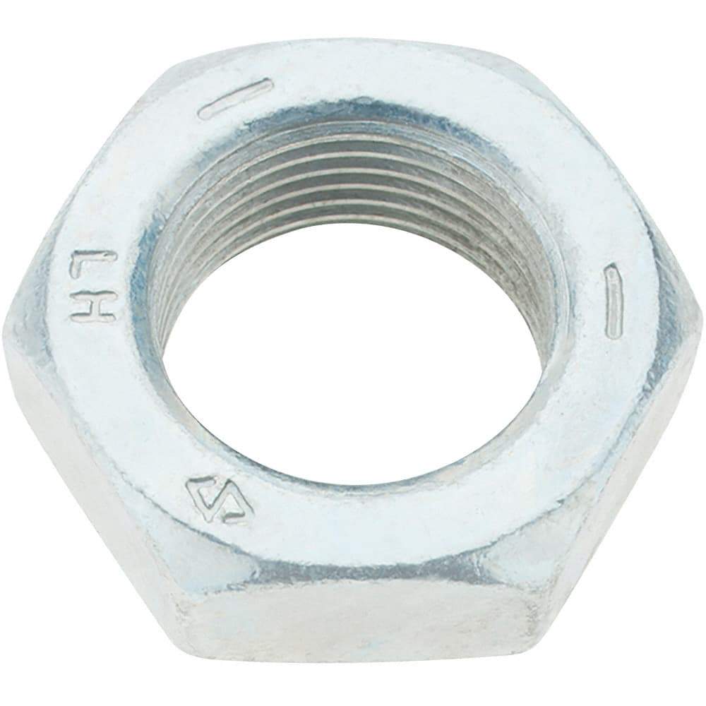 Made in USA - 1-14 UNF Steel Left Hand Hex Jam Nut - 1-1/2" Across Flats, 0.5469" High, Zinc Clear Finish - USA Tool & Supply