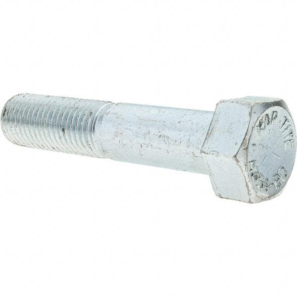 Value Collection - 1-8 UNC, 5" Length Under Head Hex Head Cap Screw - Partially Threaded, Grade 8 Alloy Steel, Zinc-Plated Finish, 1-1/2" Hex - USA Tool & Supply