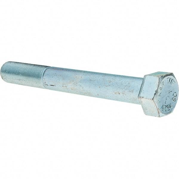 Made in USA - 1-14 UNF, 8" Length Under Head Hex Head Cap Screw - Partially Threaded, Grade 8 Alloy Steel, Zinc-Plated Finish, 1-1/2" Hex - USA Tool & Supply