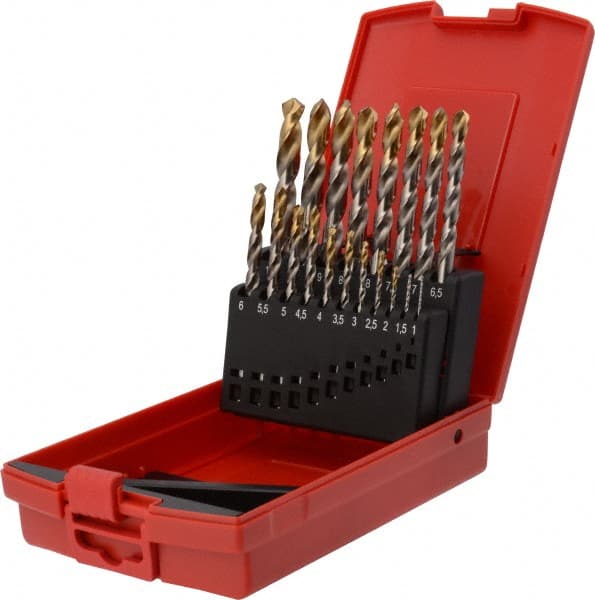 DORMER - 1 to 10mm, 118° Point, TiN Finish, High Speed Steel Jobber Length Drill Bit Set - USA Tool & Supply