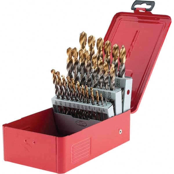 DORMER - 1/16 to 1/2", 118° Point, TiN Finish, High Speed Steel Jobber Length Drill Bit Set - USA Tool & Supply