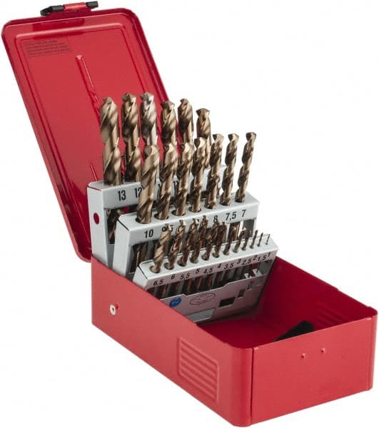 DORMER - 1 to 13mm, 135° Point, Bronze Finish, Cobalt Jobber Length Drill Bit Set - USA Tool & Supply