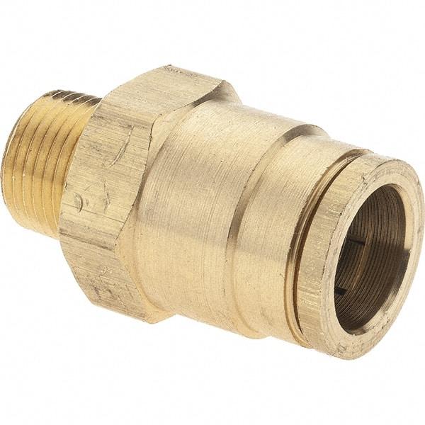 Parker - 5/8" Outside Diam, 3/8 NPTF, Brass Push-to-Connect Tube Male Connector - Tube to Male NPT Connection, Nitrile O-Ring - USA Tool & Supply