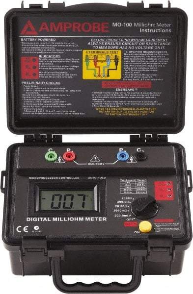 Amprobe - Digital LCD Display, 2,000 Megohm Electrical Insulation Resistance Tester & Megohmmeter - Powered by AA Battery - USA Tool & Supply