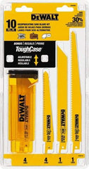 DeWALT - 10 Pieces, 6" to 9" Long x 0.04" Thickness, Bi-Metal Reciprocating Saw Blade Set - Straight Profile, 6 to 18 Teeth, Toothed Edge - USA Tool & Supply