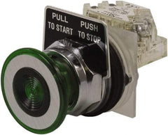 Schneider Electric - 30mm Mount Hole, Extended Straight, Pushbutton Switch with Contact Block - Green Pushbutton, Maintained (MA) - USA Tool & Supply