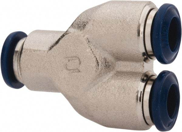 Value Collection - 3/8" Outside Diam, Nickel Plated Brass Push-to-Connect Tube Union Y - 250 Max psi, Tube to Tube Connection, Buna O-Ring - USA Tool & Supply