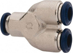 Value Collection - 3/8" Outside Diam, Nickel Plated Brass Push-to-Connect Tube Union Y - 250 Max psi, Tube to Tube Connection, Buna O-Ring - USA Tool & Supply