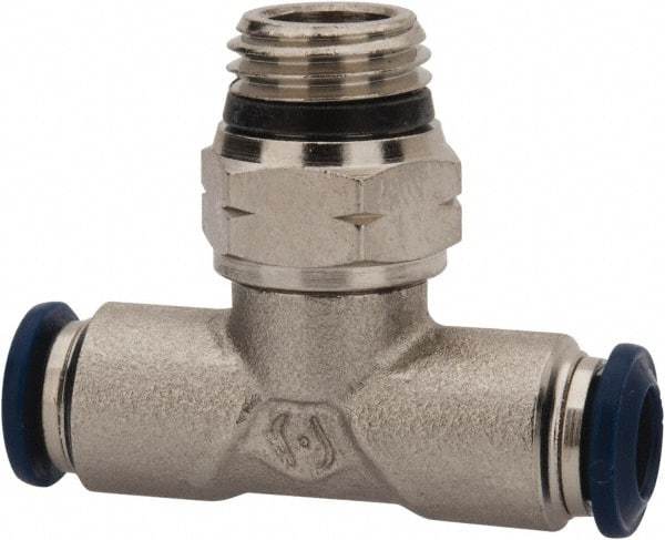Value Collection - 3/8" Outside Diam, 1/2 Universal, Nickel Plated Brass Push-to-Connect Tube Male Swivel Branch Tee - 250 Max psi, Tube to Universal Thread Connection, Buna O-Ring - USA Tool & Supply