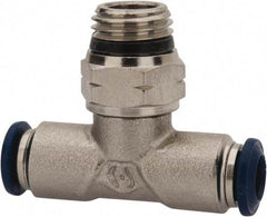 Value Collection - 3/8" Outside Diam, 1/2 Universal, Nickel Plated Brass Push-to-Connect Tube Male Swivel Branch Tee - 250 Max psi, Tube to Universal Thread Connection, Buna O-Ring - USA Tool & Supply