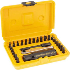 Chapman - 27 Piece, Screwdriver 1/4" Bit Ratchet Bit Set - #1 to #2 Phillips, 0.05 to 1/4" Hex, 1.5 to 6mm Hex - USA Tool & Supply