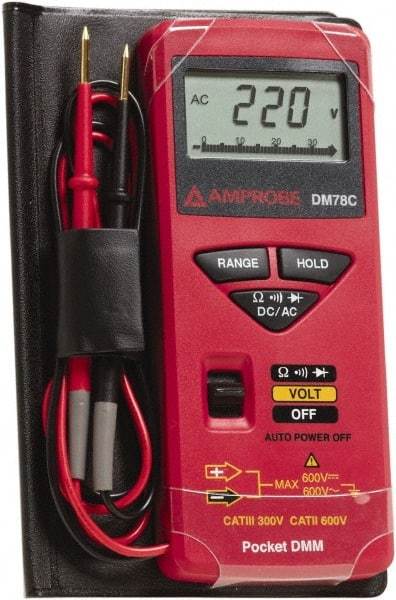 Amprobe - 3156830, CAT II, CAT 0, 600 VAC/VDC, Digital Average Responding Multimeter - 32 mOhm, Measures Voltage, Resistance - USA Tool & Supply