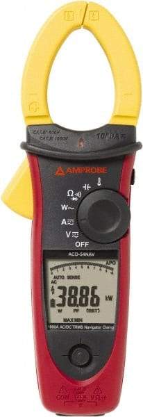 Amprobe - 3729989, CAT IV, CAT III, Digital True RMS Clamp Meter with 1.6535" Clamp On Jaws - 999.9 VAC/VDC, 999.9 AC/DC Amps, Measures Voltage, Capacitance, Current, Temperature - USA Tool & Supply