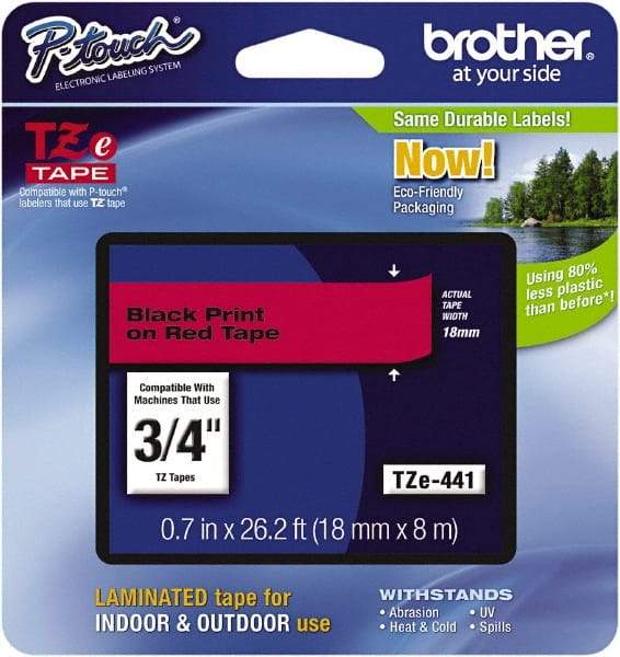 Brother - 3/4" Wide x 314.4" Long, Red Plastic/Paper Tape Cassette - For Label Maker - USA Tool & Supply