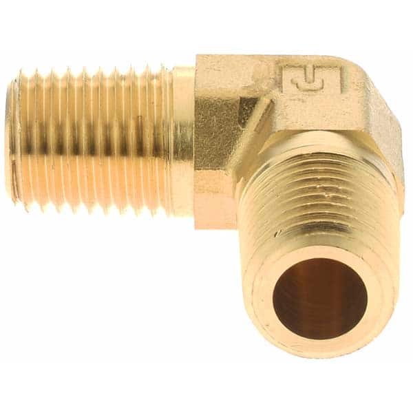 Parker - 1/4 Male Thread, Brass Industrial Pipe 90° Male Elbow - USA Tool & Supply