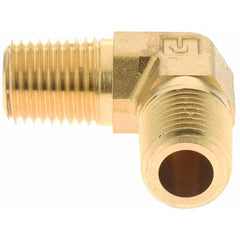 Parker - 1/4 Male Thread, Brass Industrial Pipe 90° Male Elbow - USA Tool & Supply