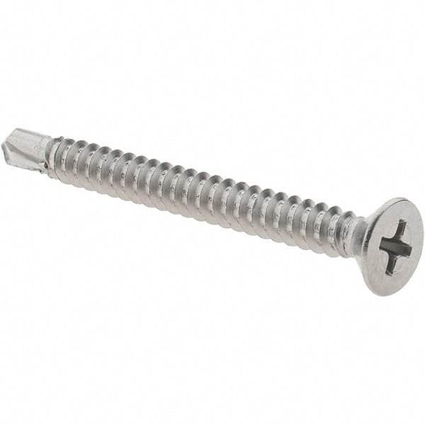 Value Collection - #10, Flat Head, Phillips Drive, 2" OAL, #3 Point, Self Drilling Screw - Grade 410 Stainless Steel - USA Tool & Supply