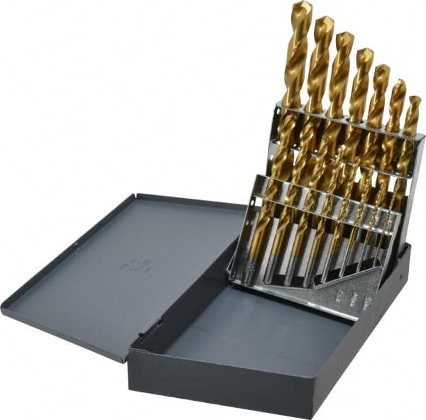 Chicago-Latrobe - 1/16 to 1/2", 135° Point, TiN Finish, Cobalt Jobber Length Drill Bit Set - USA Tool & Supply