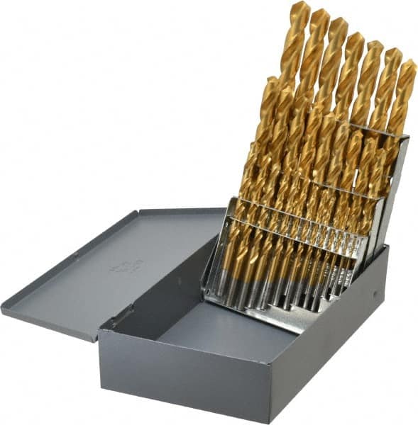 Chicago-Latrobe - 1/16 to 1/2", 118° Point, TiN Finish, High Speed Steel Jobber Length Drill Bit Set - USA Tool & Supply