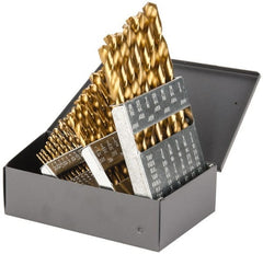 Chicago-Latrobe - 1/16 to 1/2", 135° Point, TiN Finish, Cobalt Jobber Length Drill Bit Set - USA Tool & Supply