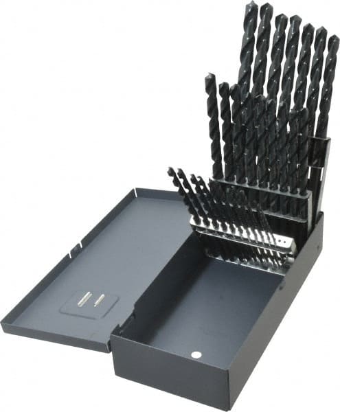Chicago-Latrobe - 1/16 to 1/2", 118° Point, Oxide Finish, High Speed Steel Taper Length Drill Bit Set - USA Tool & Supply