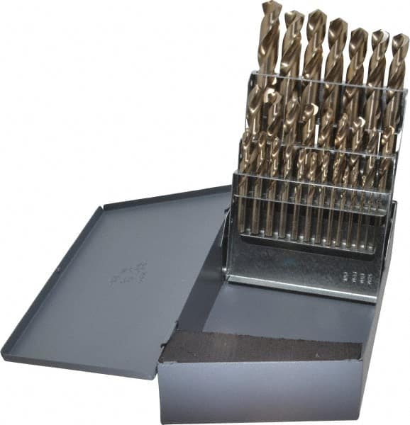 Chicago-Latrobe - 1/16 to 1/2", 135° Point, Gold Finish, Cobalt Screw Machine Length Drill Bit Set - USA Tool & Supply