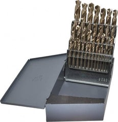 Chicago-Latrobe - 1/16 to 1/2", 135° Point, Gold Finish, Cobalt Screw Machine Length Drill Bit Set - USA Tool & Supply