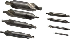 Chicago-Latrobe - 8 Piece, #1 to 8, 1/8 to 3/4" Body Diam, 3/64 to 5/16" Point Diam, Plain Edge, High Speed Steel Combo Drill & Countersink Set - 60° Incl Angle, 1/8 to 3-1/2" OAL, Double End, 217 Series Compatibility - USA Tool & Supply