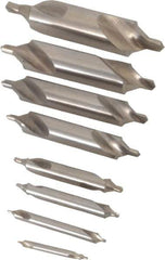 Chicago-Latrobe - 8 Piece, #11 to 18, 1/8 to 3/4" Body Diam, 3/64 to 1/4" Point Diam, Bell Edge, High Speed Steel Combo Drill & Countersink Set - 60° Incl Angle, 1/8 to 3-1/2" OAL, Double End, 217B Series Compatibility - USA Tool & Supply