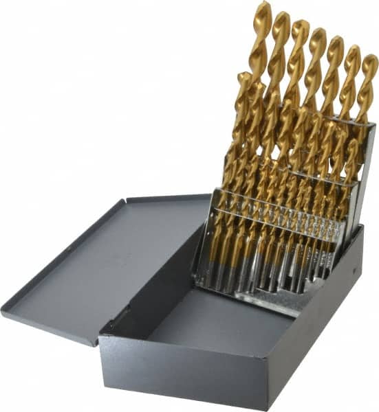 Chicago-Latrobe - 1/16 to 1/2", 135° Point, TiN Finish, High Speed Steel Jobber Length Drill Bit Set - USA Tool & Supply