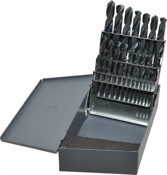 Chicago-Latrobe - 1/16 to 1/2", 135° Point, Oxide Finish, High Speed Steel Screw Machine Length Drill Bit Set - USA Tool & Supply