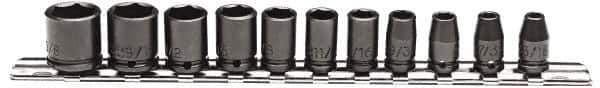 Proto - 11 Piece 1/4" Drive Impact Socket Set - 6 Points, 3/16" to 5/8" Range, Inch Measurement Standard - USA Tool & Supply