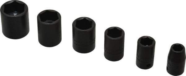 Proto - 6 Piece 1/4" Drive Impact Socket Set - 6 Points, 1/4" to 9/16" Range, Inch Measurement Standard - USA Tool & Supply