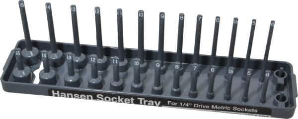Made in USA - 28 Piece Capacity Deep & Shallow Metric Socket Tray - 1/4" Drive, Gray - USA Tool & Supply
